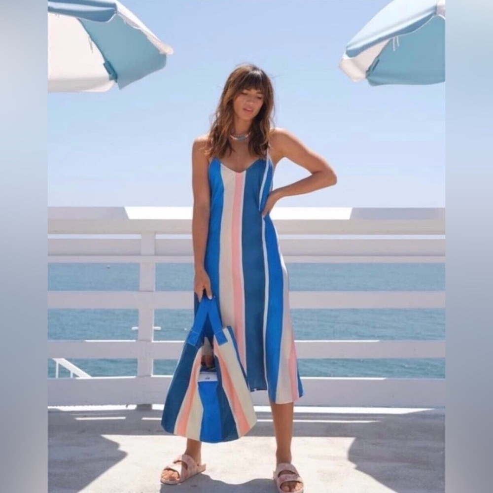 Lemlem Blue and Pink Striped Midi Dress